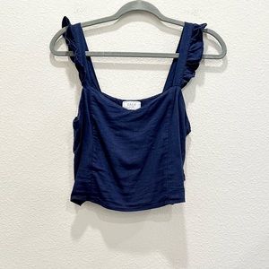 Pre-loved! SAGE THE LABEL Navy Linen Blend Flutter Sleeve Crop Top!